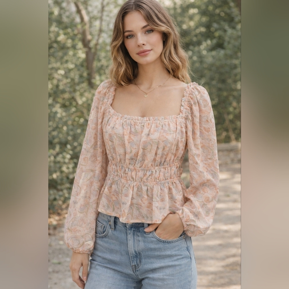 NWT Acoa collection Fkoral Bohemian Peasant Blouse sz M #1086
